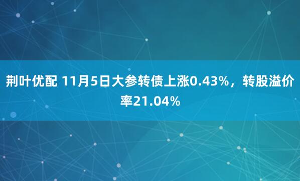 荆叶优配 11月5日大参转债上涨0.43%,转股溢价率21.04%